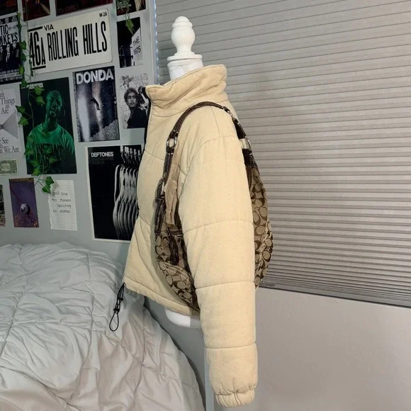 Princess Polly Beige Corduroy Puffer Jacket Women's US 2 Quilted Zip Winter Coat - Picture 2 of 10